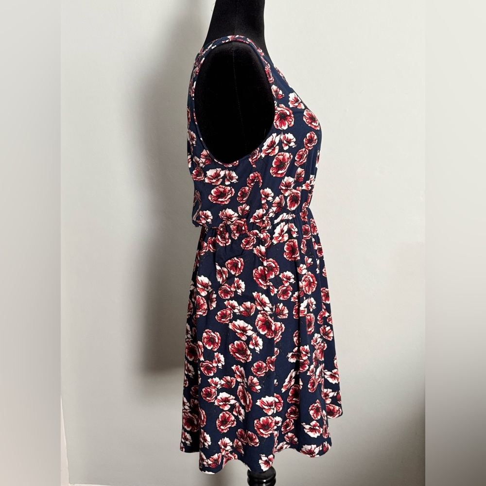 French Grey Floral Sleeveless Navy Dress - Size Large - Picture 4 of 8